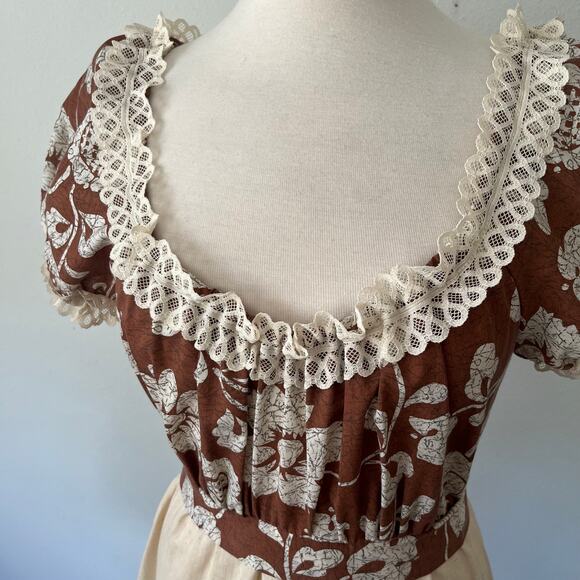 Vintage 70s Prairie Maxi Dress Peasant Gunne Sax Style Boho Brown // Size Medium - Picture 7 of 9